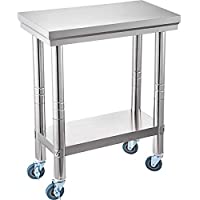 VEVOR Mesa de Trabajo de Cocina Acero Inoxidable 300x600x800mm Preparación Comida- Mesa de Trabajo Comercial con 4…